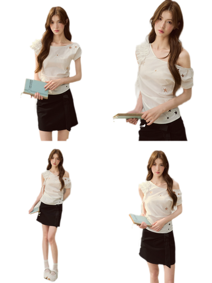 Star Embroidery Asym Shirt