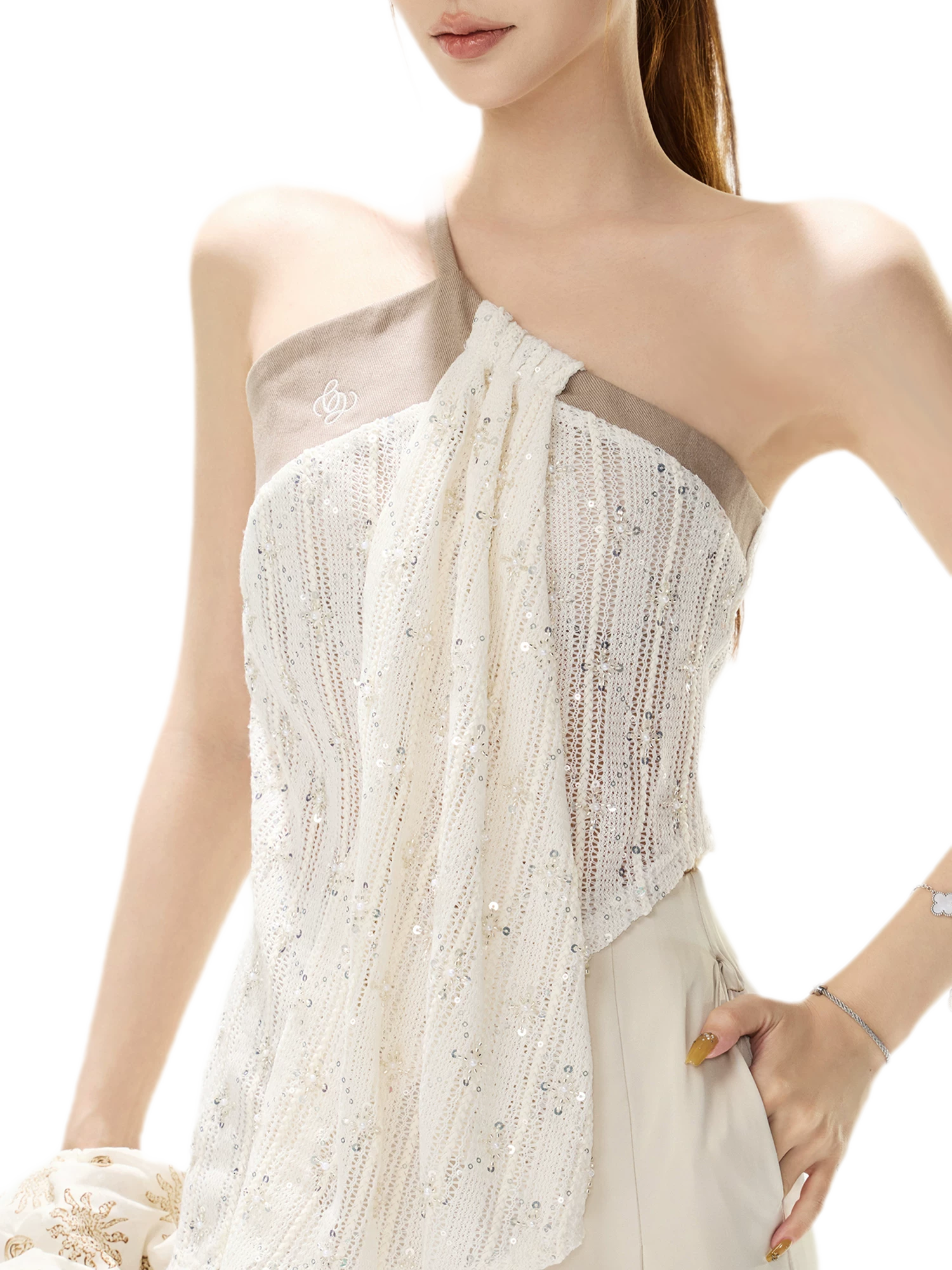 Sequined Asymmetric Knit Top
