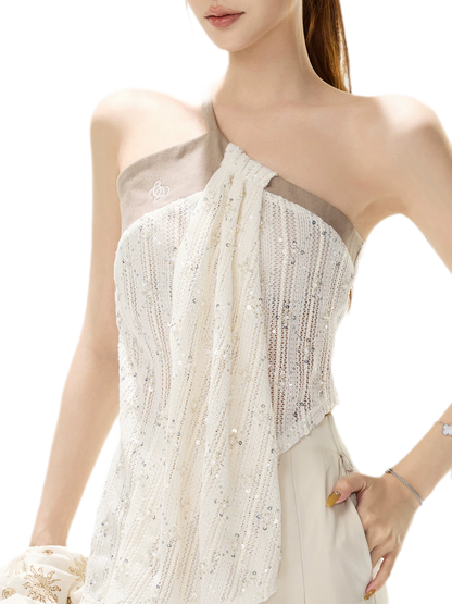 Sequined Asymmetric Knit Top