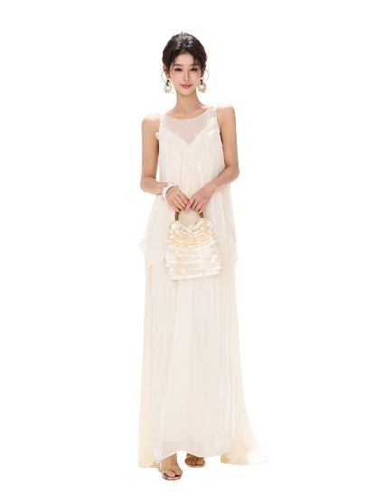 Sleeveless Mesh Ruffle Long Dress