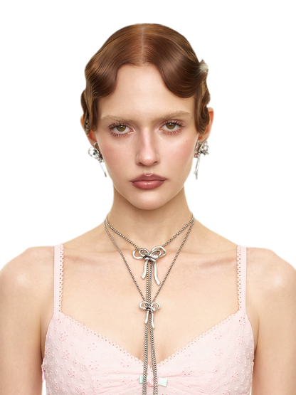 Vintage Rhinestone Bow Necklace