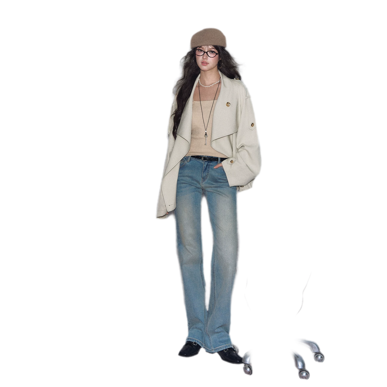 Washed Bow Embroidery Jeans