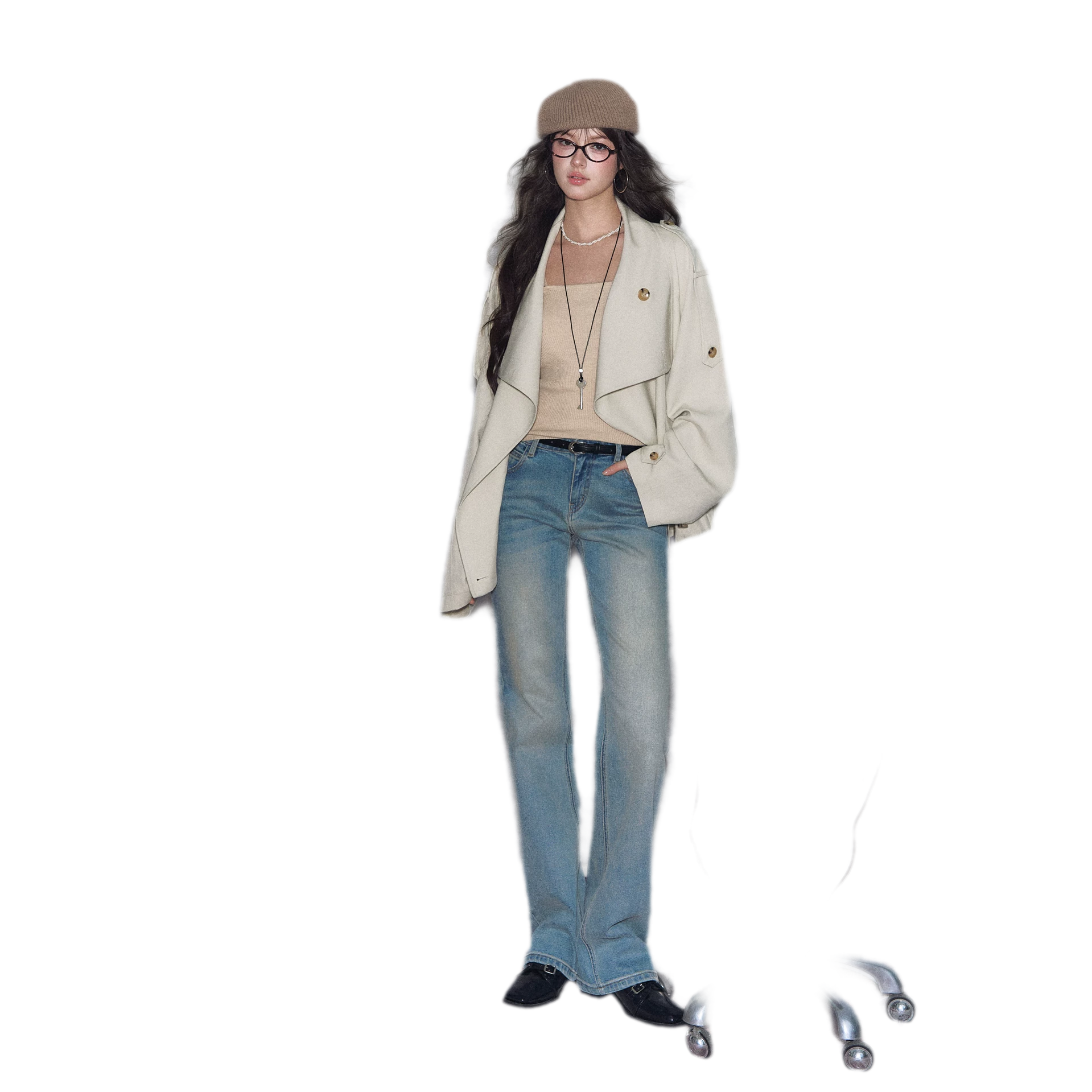 Washed Bow Embroidery Jeans