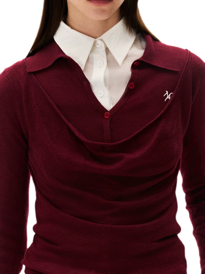 Cashmere Cowl-Neck Flared-Sleeve Knit Top