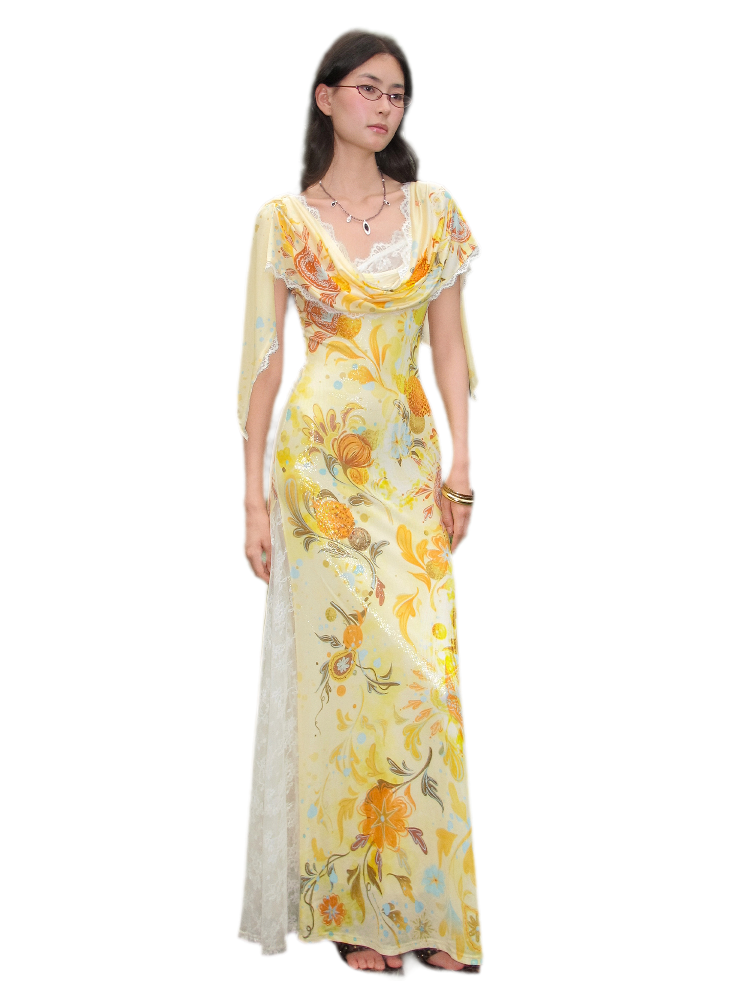 Beaded Lace Print Convertible Dress
