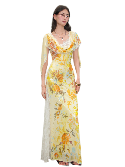 Beaded Lace Print Convertible Dress