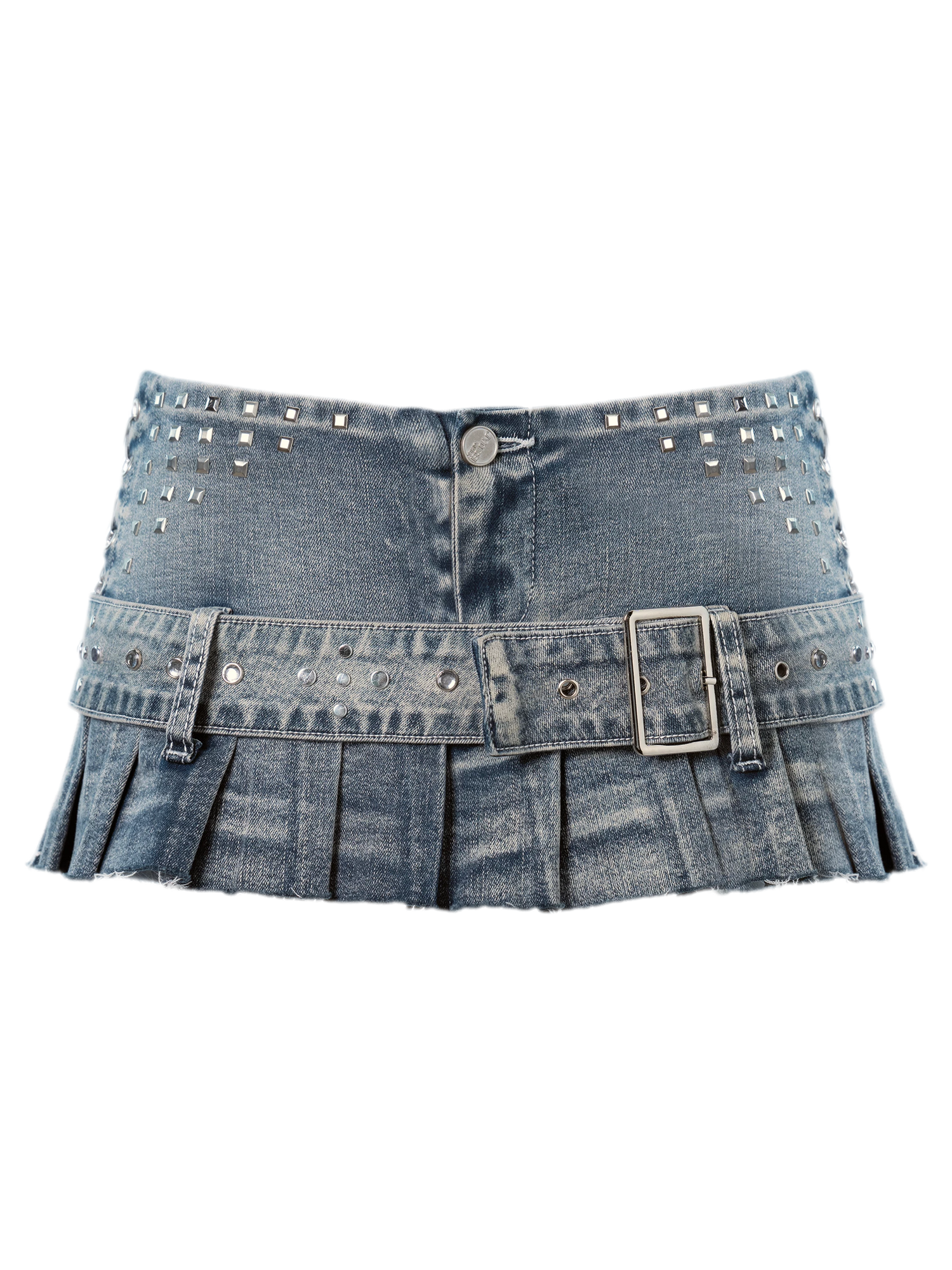 Distressed Light Blue Washed Denim Mini Skirt