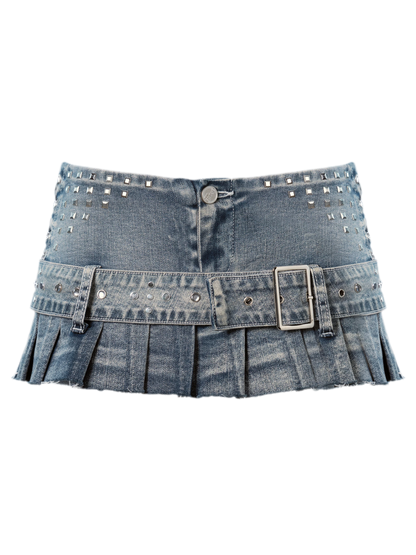 Distressed Light Blue Washed Denim Mini Skirt