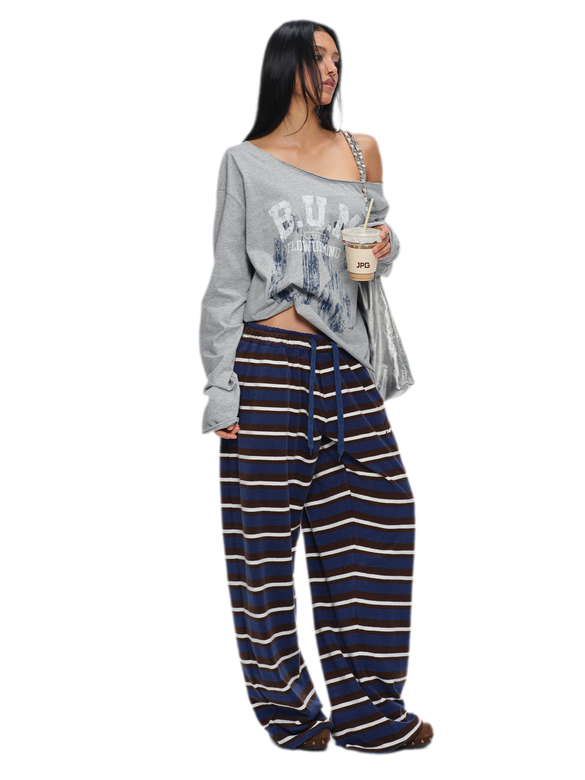 Embroidered Stripe Wide-Leg Pants