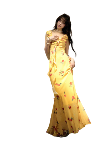 Floral Ruffle Reversible Maxi Dress