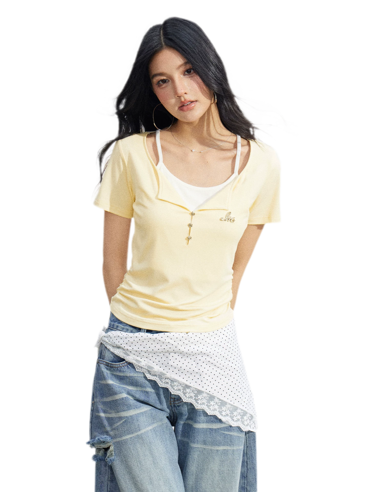 Two-Tone Layered Look Slim Fit T-Shirt