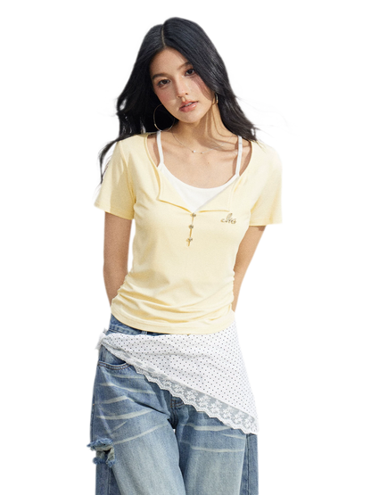 Two-Tone Layered Look Slim Fit T-Shirt