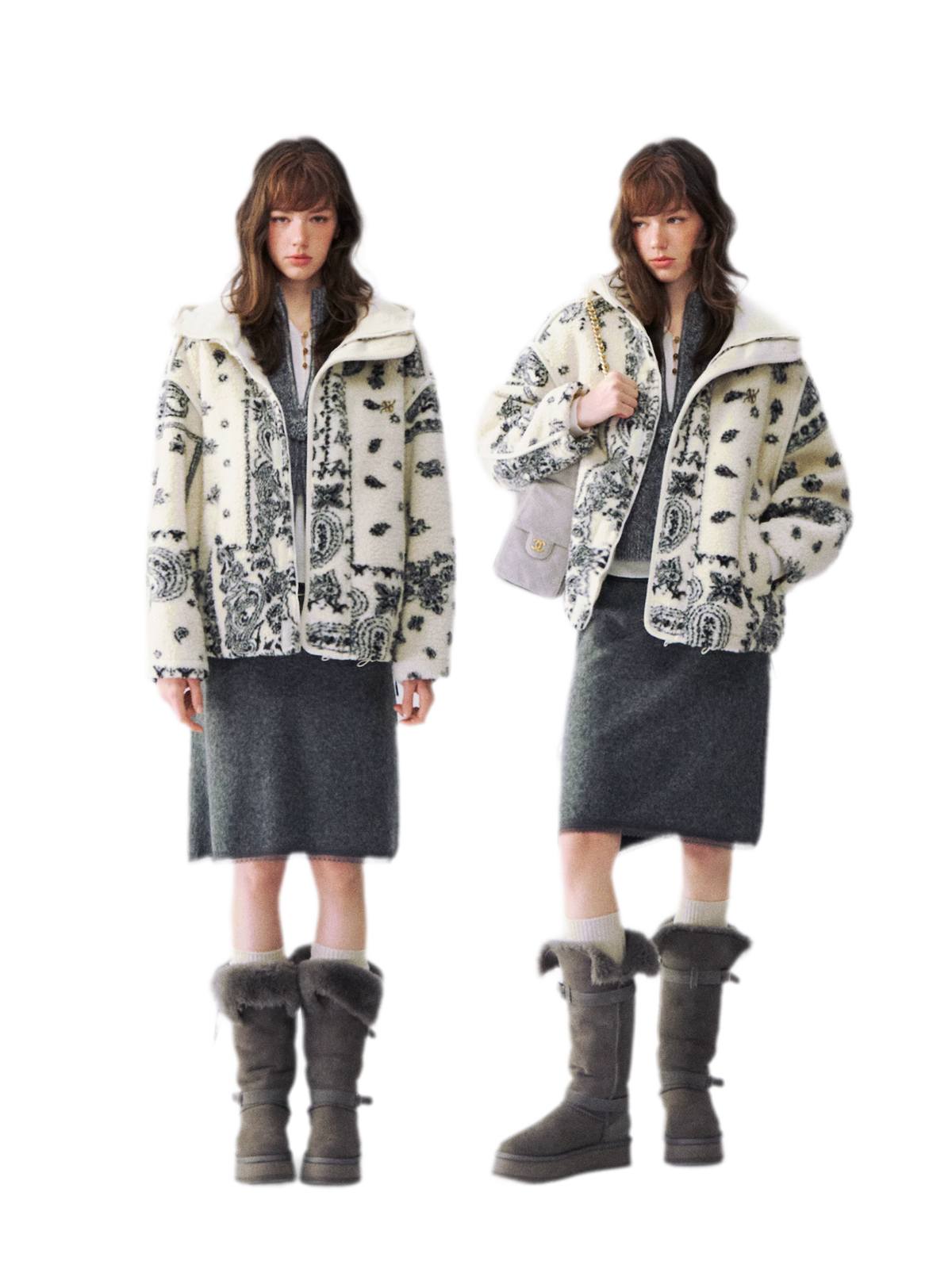Jacquard Plush Fleece Hooded Jacket