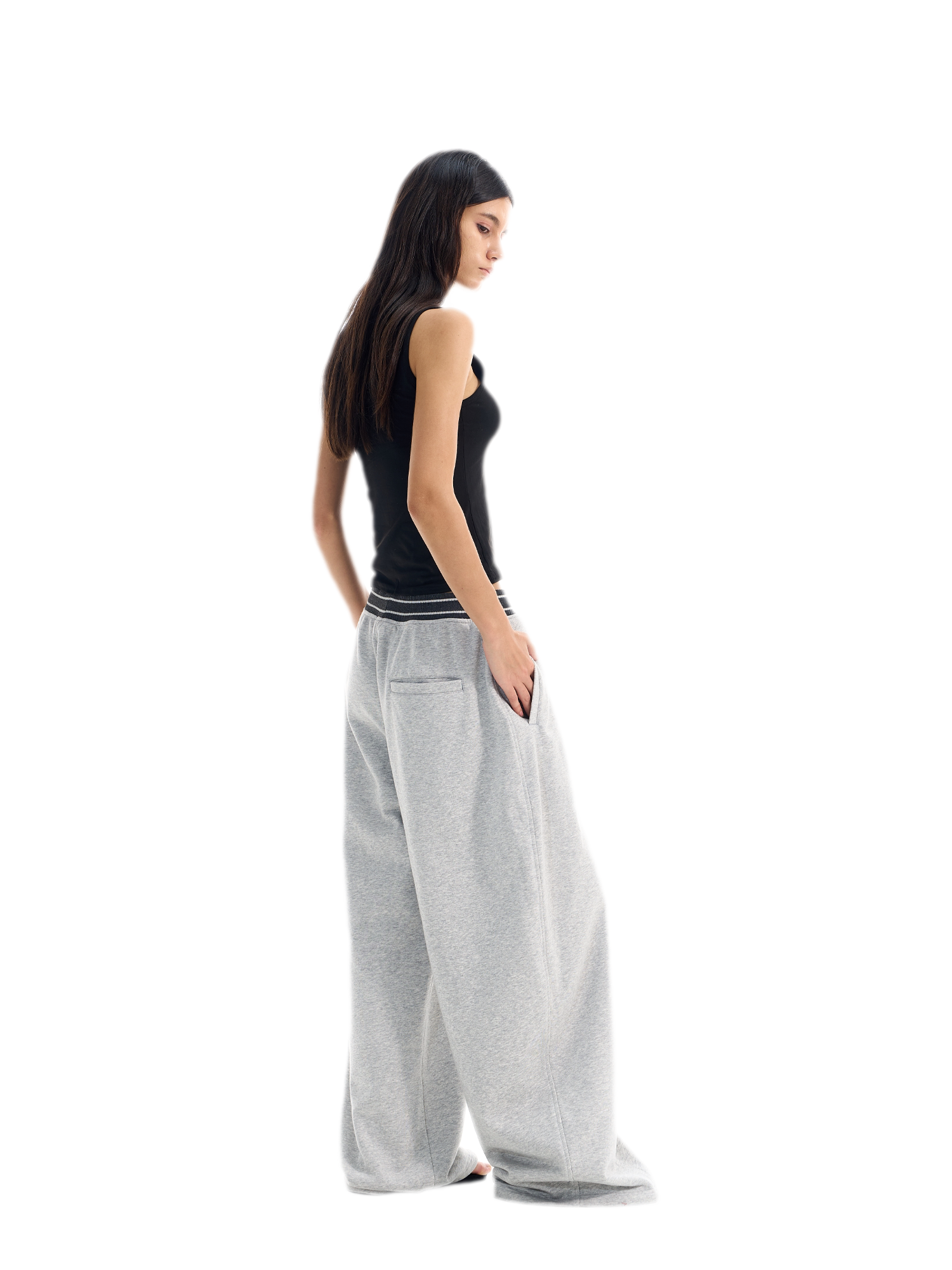 Contrast Ribbed Curved-Leg Sweatpants