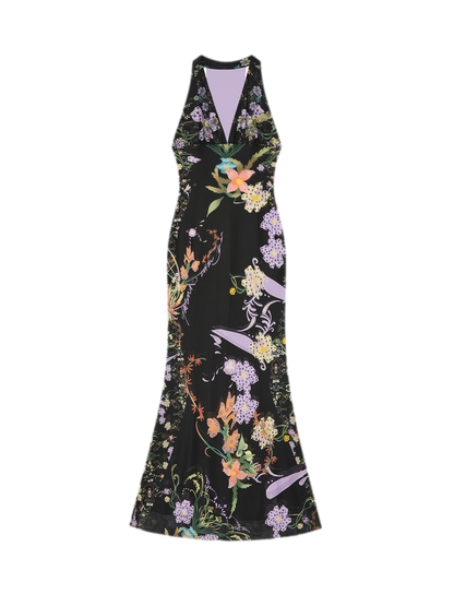 Romantic Floral Halter Long Dress