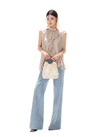 90s Vintage Washed Metal Button Wide-Leg Denim Pants