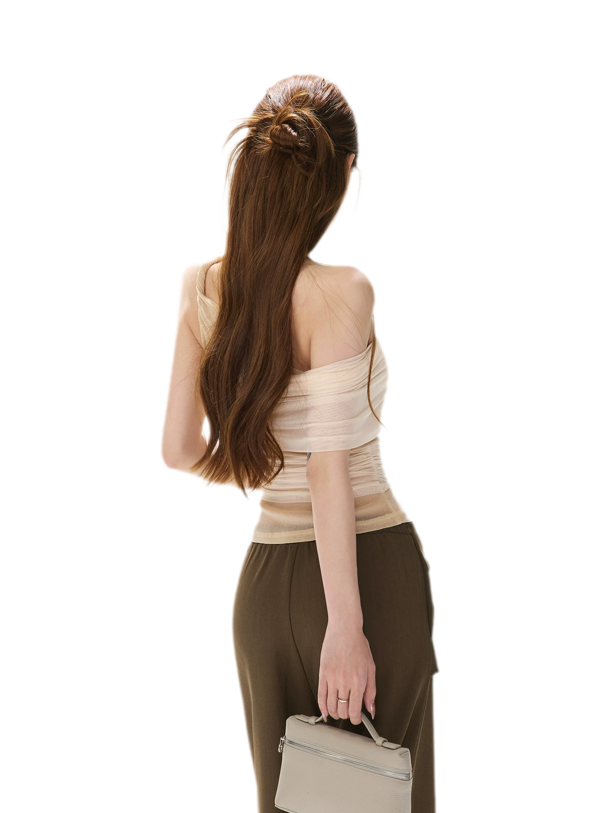 Beaded Ruched Mesh Top