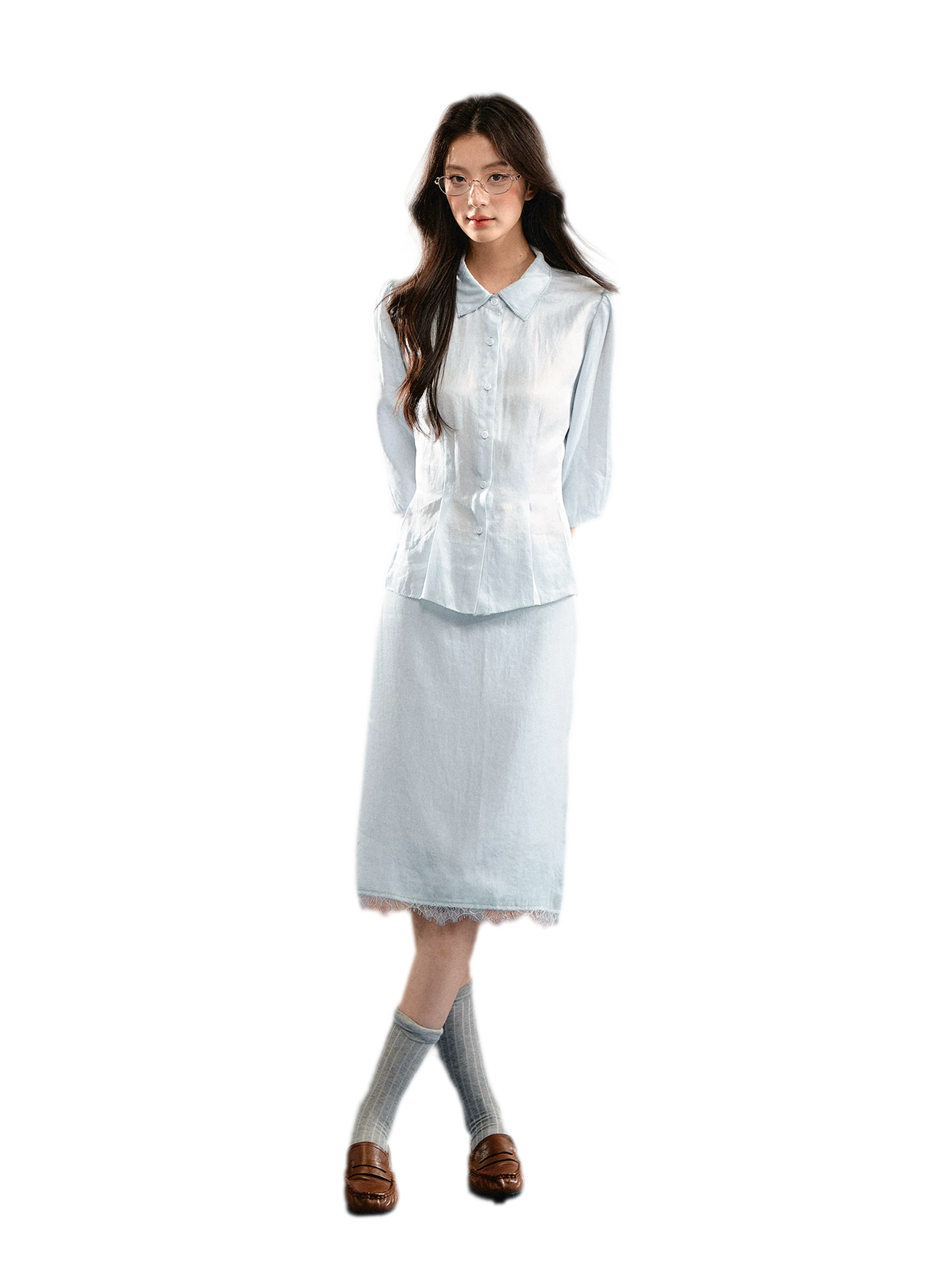 Linen Bubble Sleeve Top Skirt