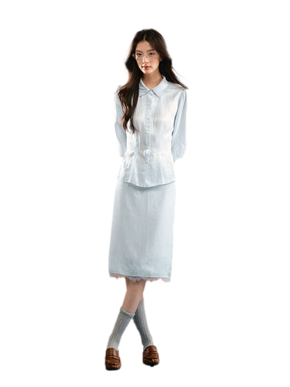Linen Bubble Sleeve Top Skirt