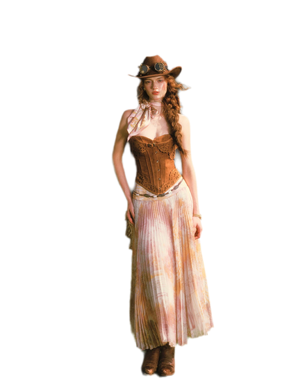 Suede-Look Corset Pleated Skirt Set