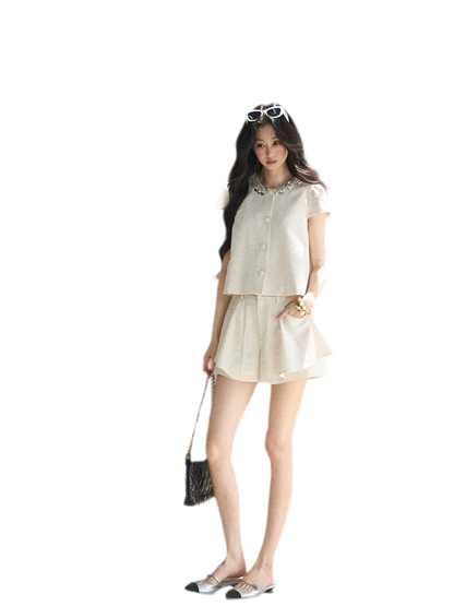 Beaded Collar Short Set