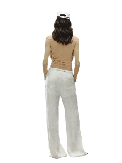 Relaxed Fit Linen Blend Wide-Leg Pants