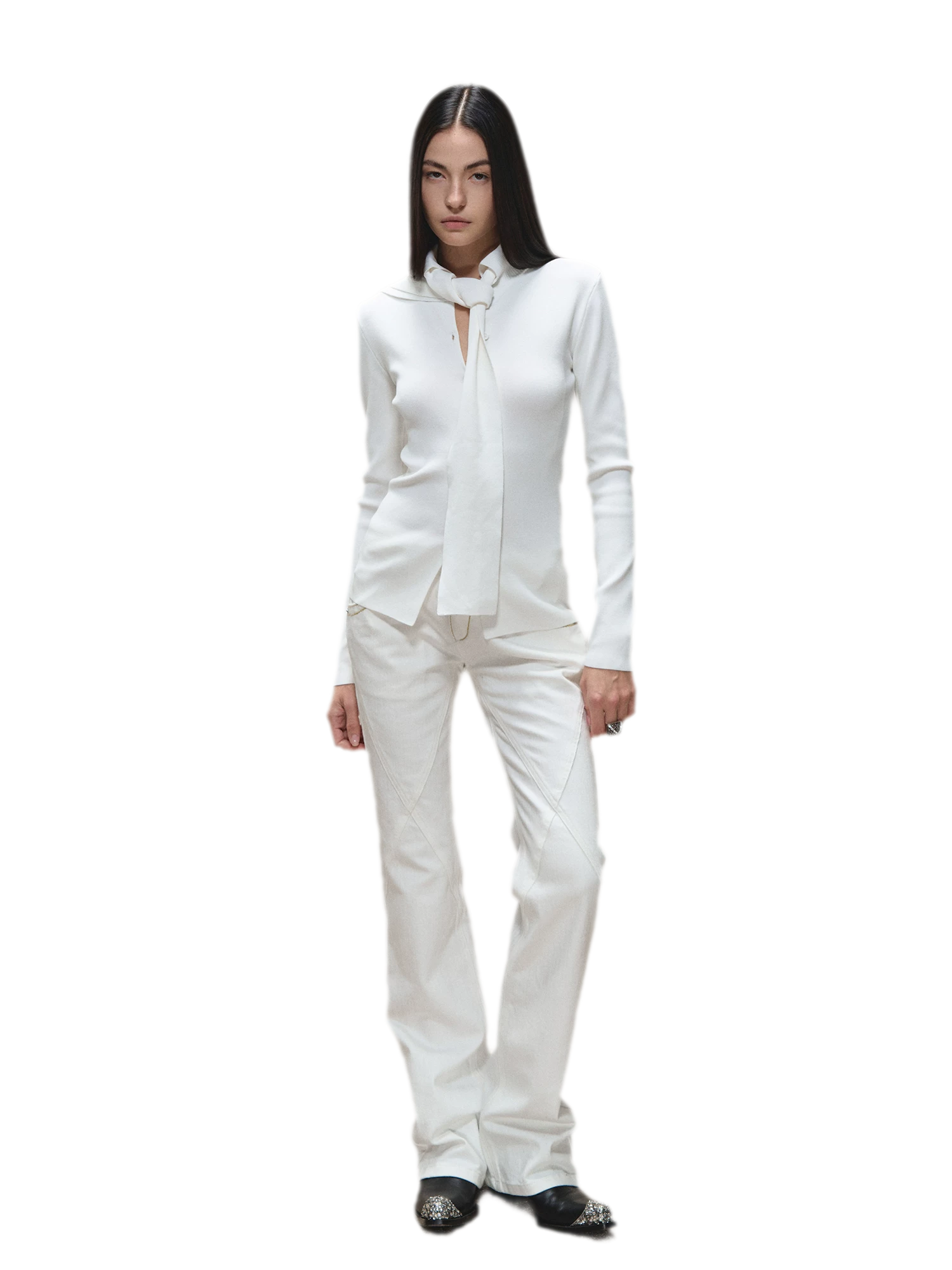 Vintage Distressed Slim White Denim Pants