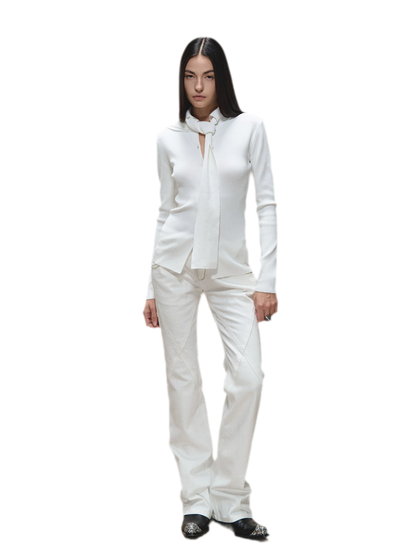 Vintage Distressed Slim White Denim Pants