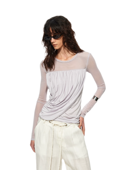 Draped Mesh Long Sleeve Tee