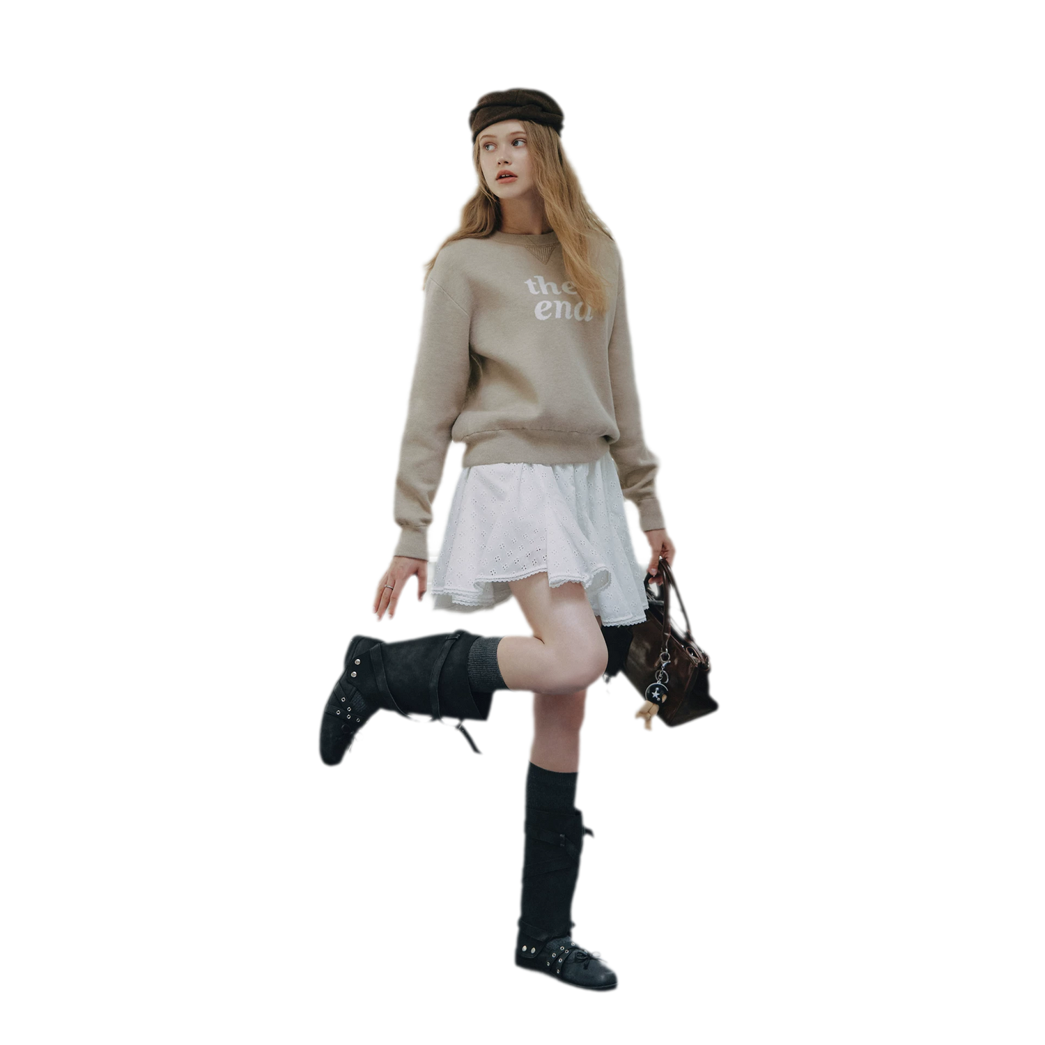 Jacquard Cropped Crewneck Sweater
