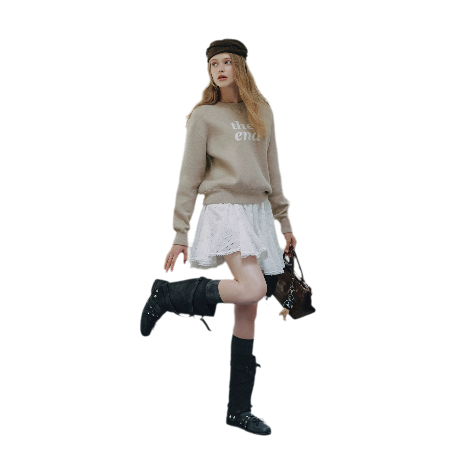 Jacquard Cropped Crewneck Sweater
