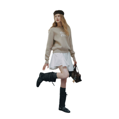 Jacquard Cropped Crewneck Sweater