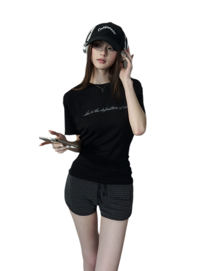 Letter Ruched Short T-Shirt