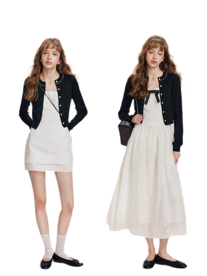 Cashmere Wave Trim Cardigan