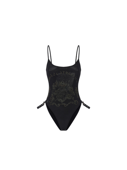 Gothic Print Waist-Exposed Vest