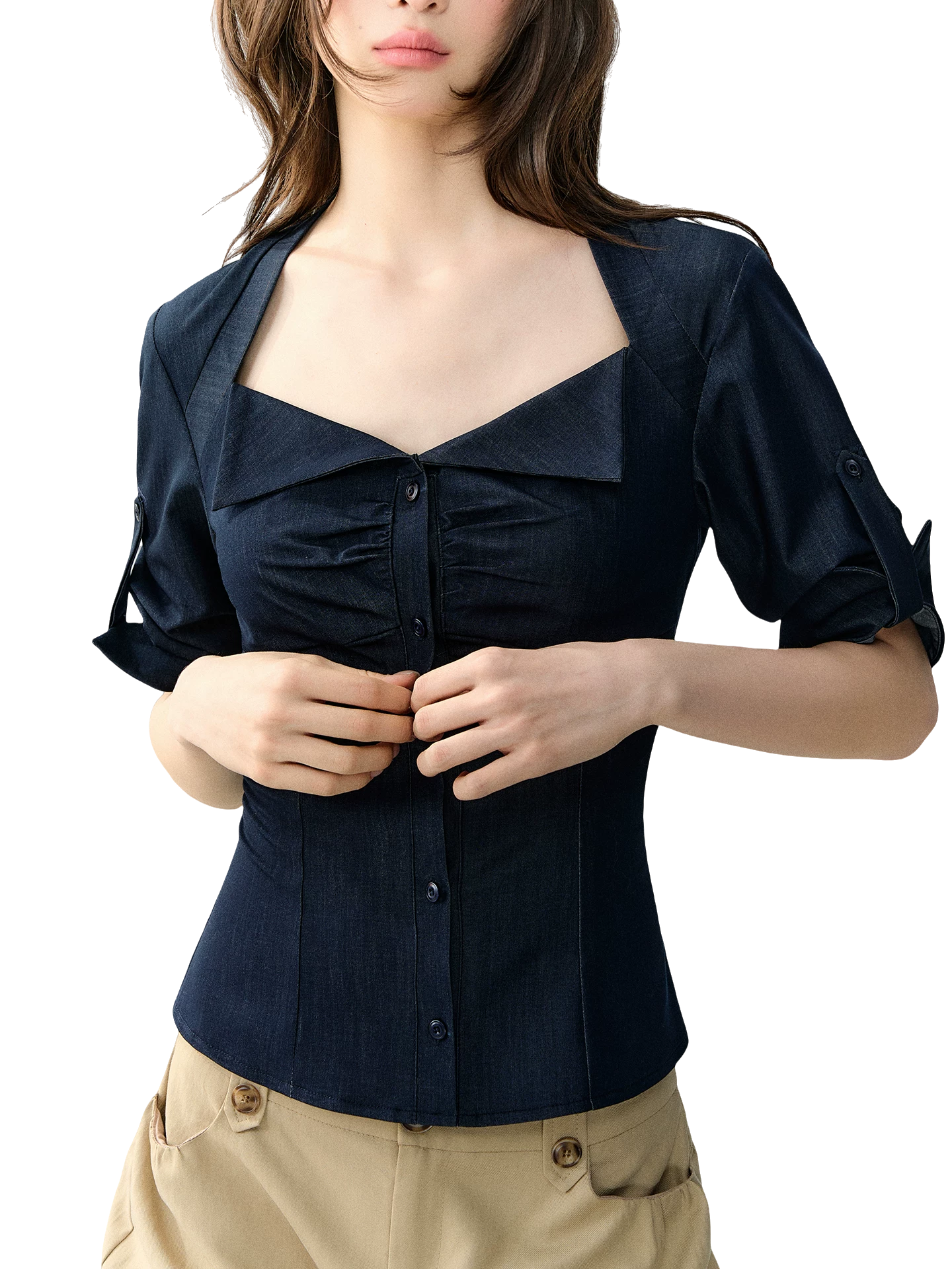 Korean Style Stretch Denim-Look Shirt