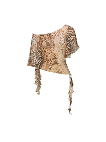 Leopard &amp; Snake Print Asymmetric Ruffle Top