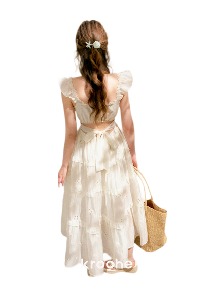 Embroidered Floral Tie-Waist Dress