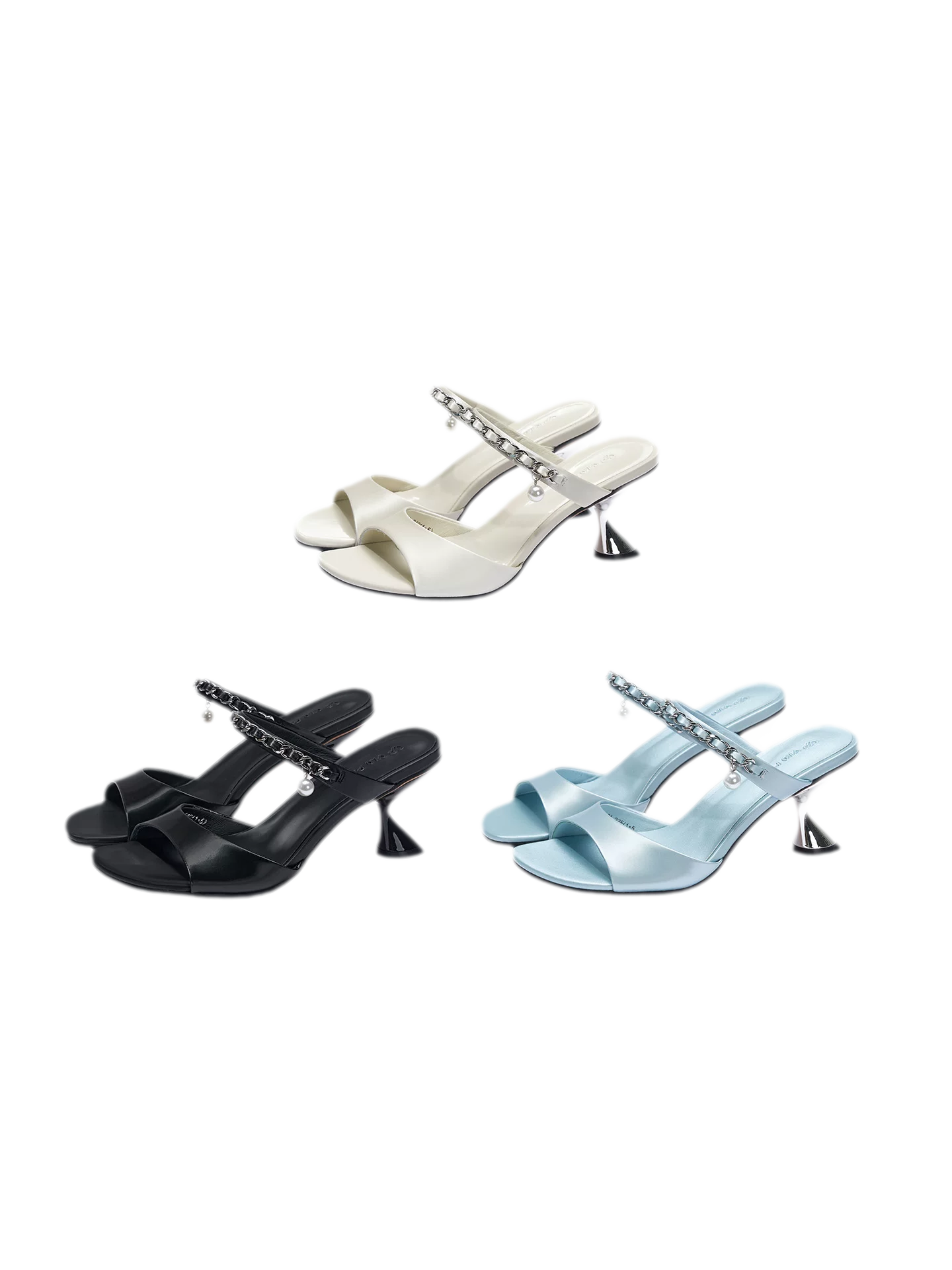 Silk Cow Leather High Heel Sandals with Pearl