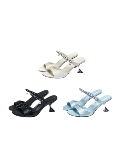 Silk Cow Leather High Heel Sandals with Pearl
