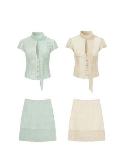 Romantic Tie-Dye Chiffon Short Sleeve Cardigan &amp; Skirt