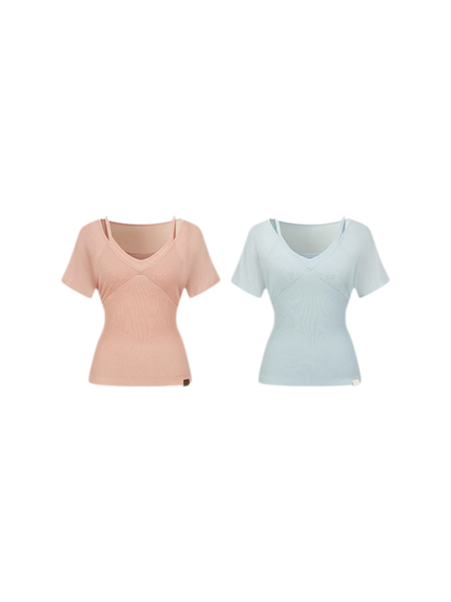 Layered Ribbed V-Neck Tee