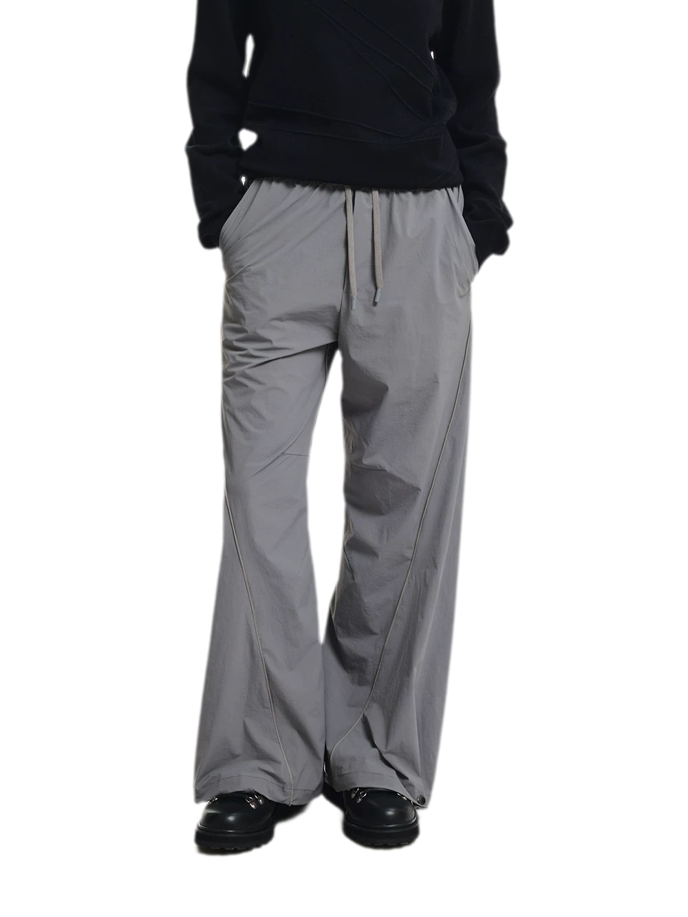 Shiny Panel Wide-Leg Nylon Pants