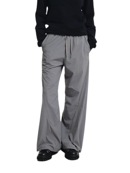 Shiny Panel Wide-Leg Nylon Pants