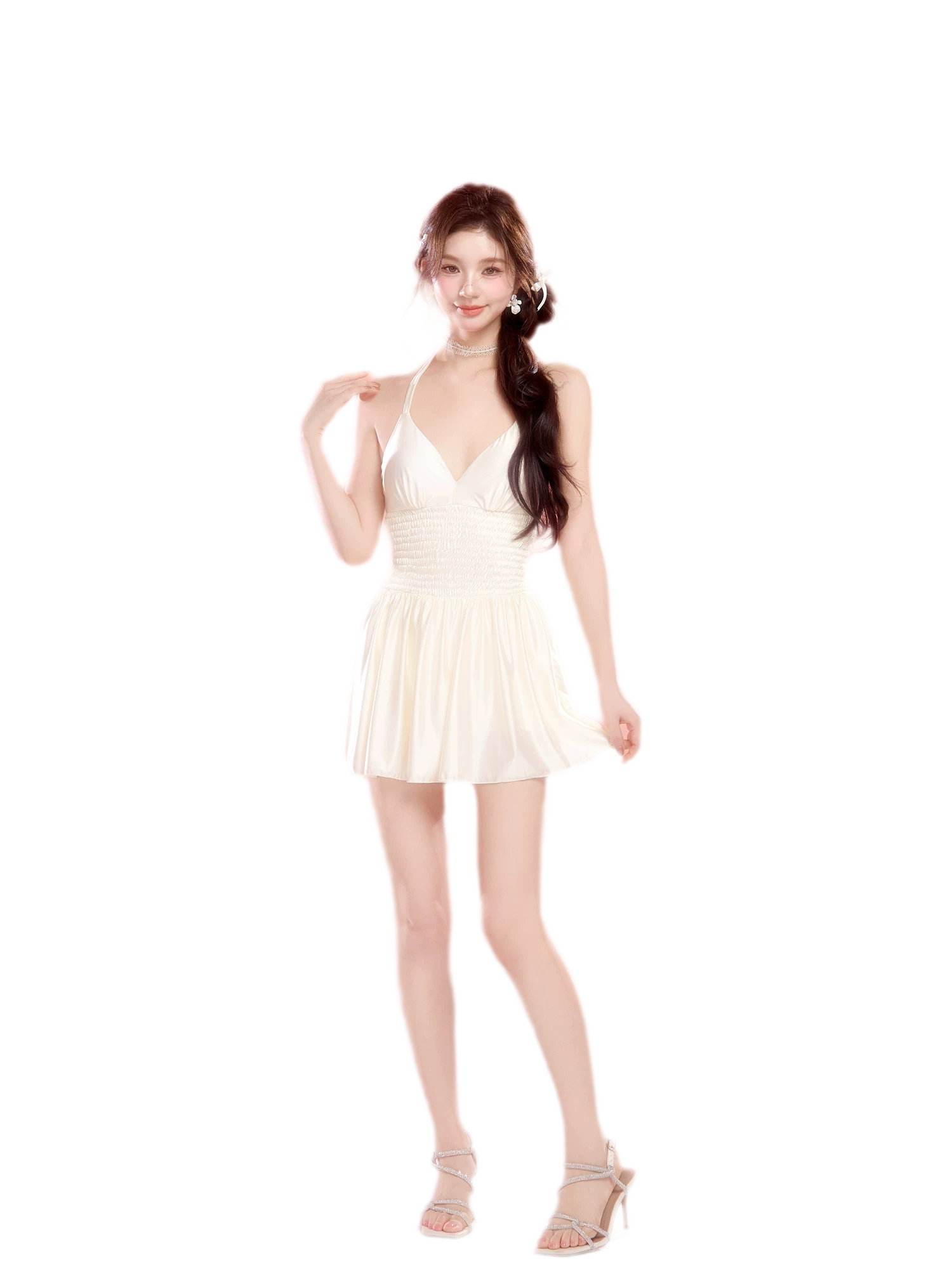 V-Neck Ruched Swim Dress