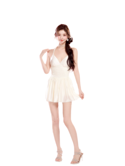 V-Neck Ruched Swim Dress