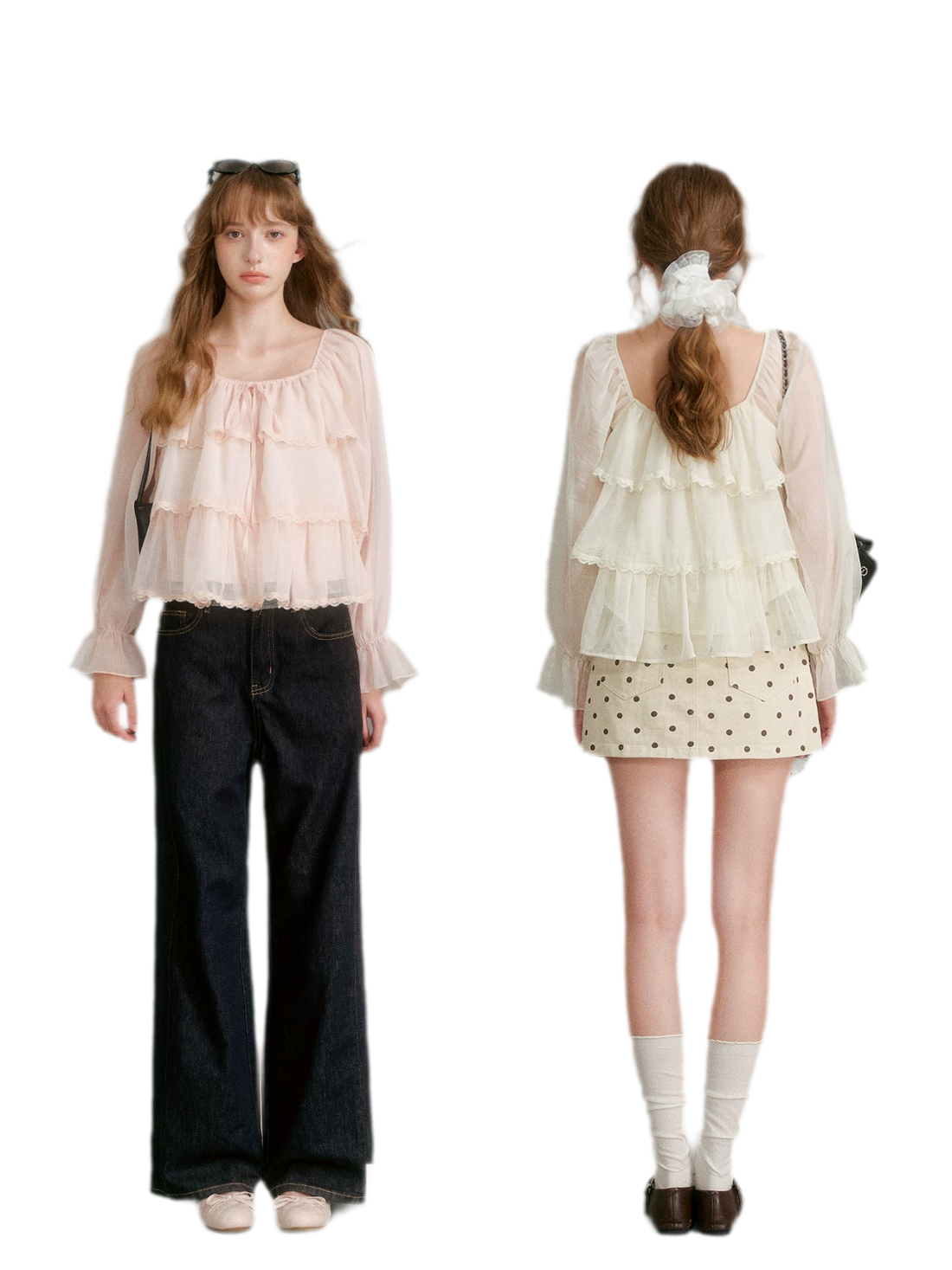 Chiffon Ruffle Lantern Sleeve Blouse