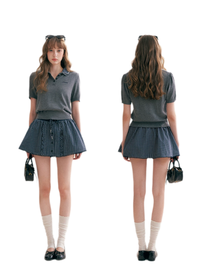 Wool Blend Plaid Skirt Set