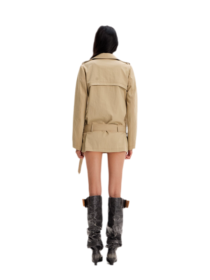 Trench coat con cintura in misto cotone