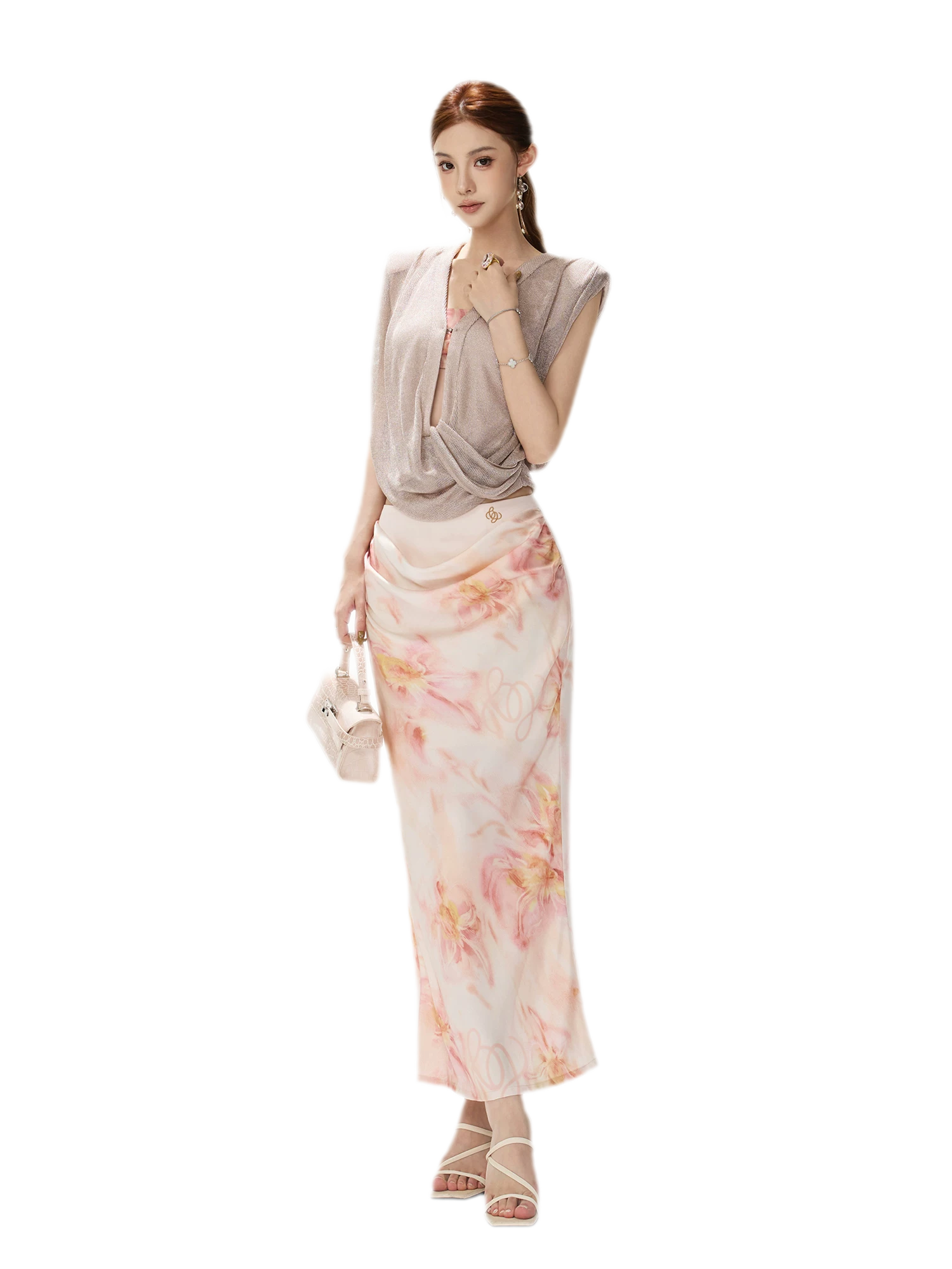 Floral Satin Mermaid Skirt